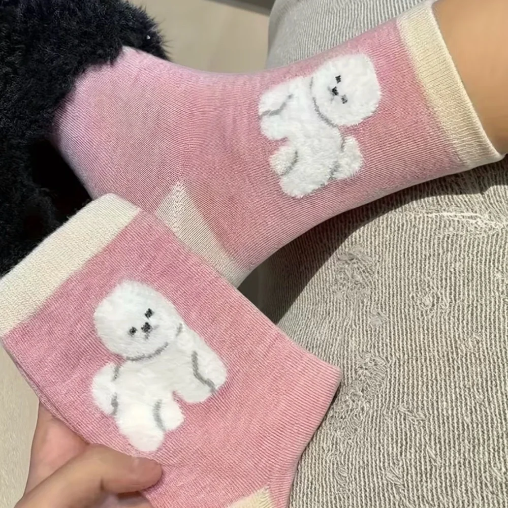 Women’s Socks  & Hosiery 4 Pairs Fuzzy Puppy Pattern Socks Warm Mid Tube Socks